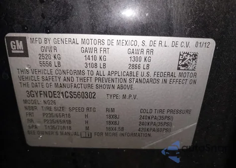 2012 Cadillac Srx Luxury Collection from USA, damaged, VIN 3GYFNDE31CS560302